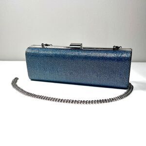 ✨ Blue Metallic Crossbody Clutch with Chain Strap – Elegant Formal Evening Bag ✨
